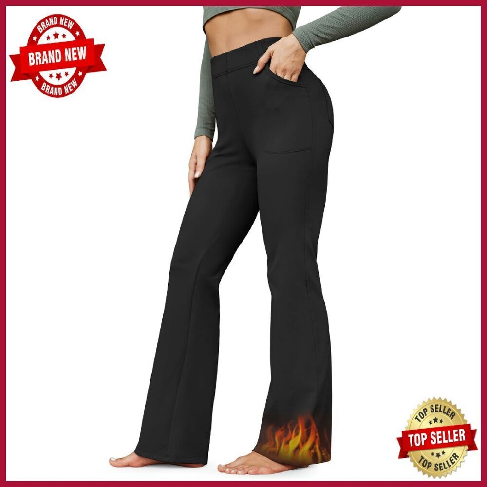Fleece Lined Yoga Pants High Waisted Bootcut with Pockets Winter Work Slacks